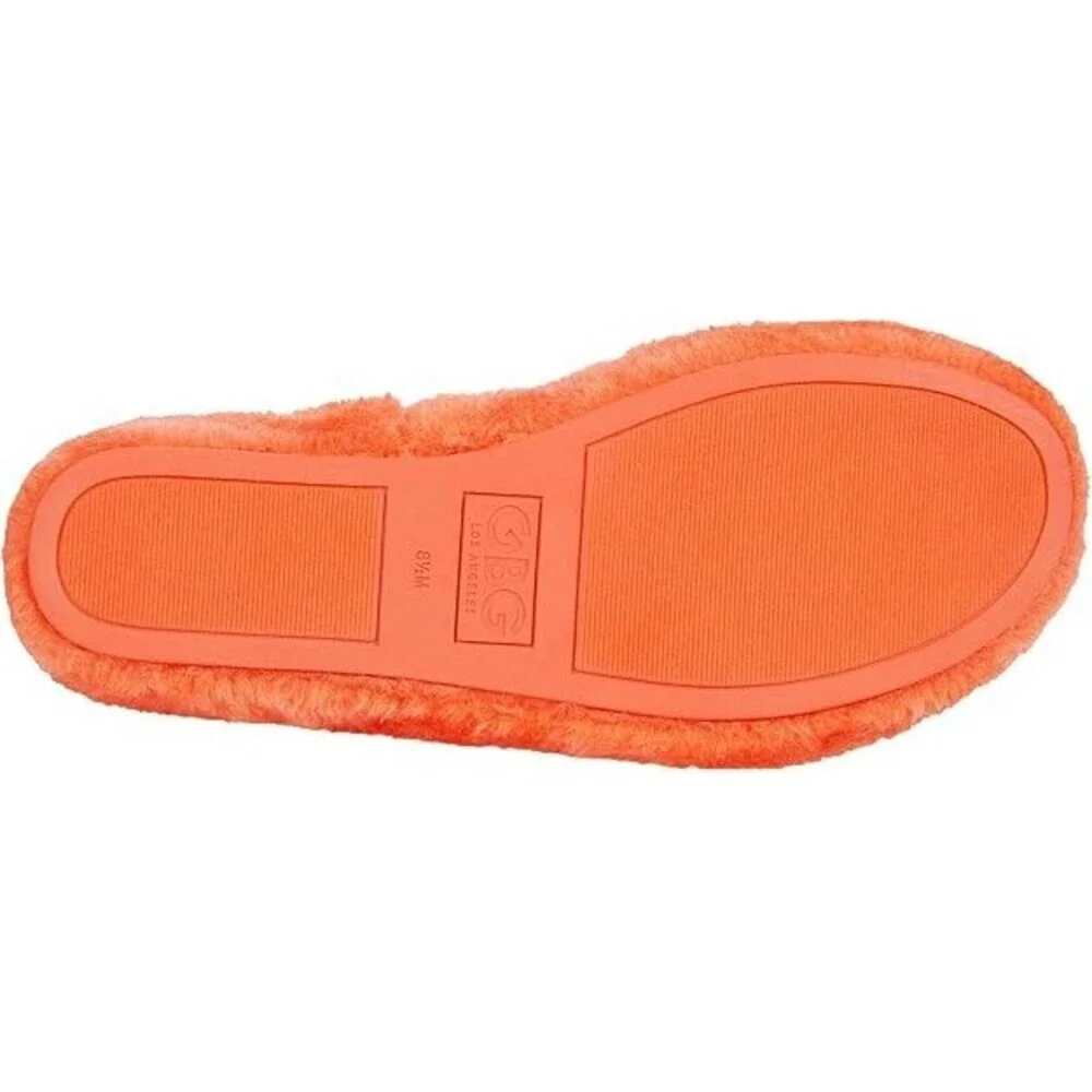 GBG Los Angeles Lennly Sandals Women 8 Orange Faux Fur Wedge Heel Slide JOBB1405